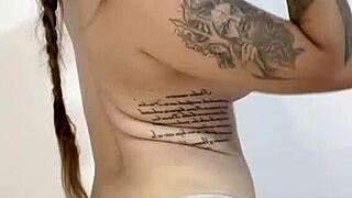 shy latina strips lingerie to flash her huge bouncing tits