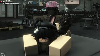 roblox slut gets wrecked by thick black cock during intense workout