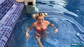 Hottie Lolipop rides Mark Pirson poolside rough