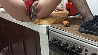 sexy MILF masturbates big ass in kitchen
