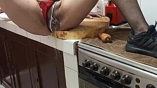 sexy MILF masturbates big ass in kitchen