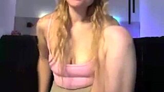 Real blonde teen masturbates her wet pussy and huge natural tits on webcam.