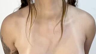 shy latina strips lingerie to flash her huge bouncing tits