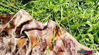 mature russian couple fucks passionately deep in wet forest