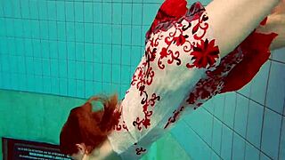 Hairy russian brunette teen swims underwater tight pussy pool beaver tease!