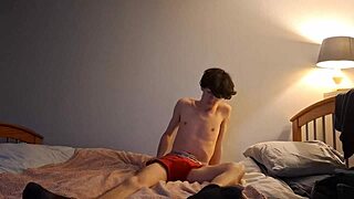 skinny pillow humping builds to wild orgasm