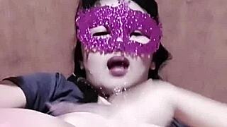 asian girl stretches wet butthole booty wide