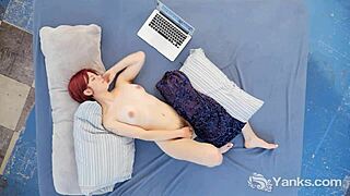 Watch this curly redhead with natural tits masturbate to orgasm