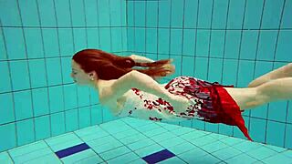 Hairy russian brunette teen swims underwater tight pussy pool beaver tease!