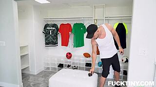 Cheerleader teases coach's throbbing cock in steamy locker room?