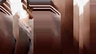 Naejae grinds hard against pulsing shower water for ebony orgasm