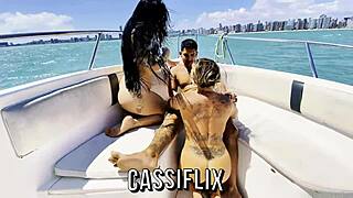 she strips nude at sea to fuck hung stud on boat cowgirl creampie