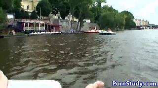 watch this czech eurobabe strip nude and ride waterbike in public fetish thrill