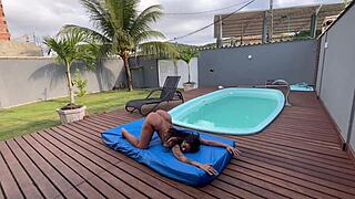 sexy 18yo latina fucks two guys poolside