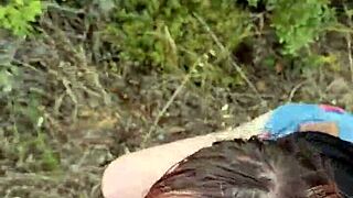 petite milf sucks cock outdoors nature pipe exhib!