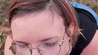 petite milf sucks cock outdoors nature pipe exhib!