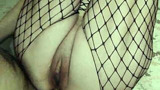 wife's anal ecstasy in fishnet stockings close-up homemade passion