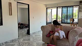 hot latina catches guy stroking panties begs for deep doggystyle fuck