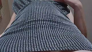 Accidental upskirt catches blonde's wet shaved pussy masturbation