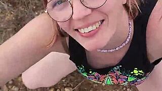 petite milf sucks cock outdoors nature pipe exhib!