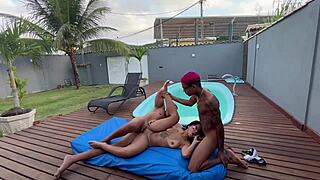 sexy 18yo latina fucks two guys poolside