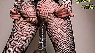 Pawg Rides Dildo in Black Tights Closeup!