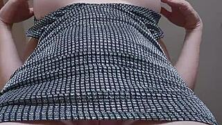 Accidental upskirt catches blonde's wet shaved pussy masturbation