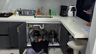 Plumber Pounds Wet Pussy While Cuck Boyfriend Calls Juliana