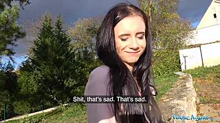 sexy brunette fucks stranger outdoors to spite her ex