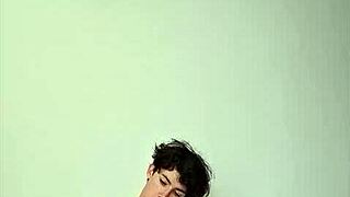 Skinny Horny Babe Masturbates Monster Cock on Bed