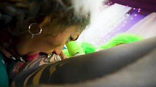 shaved tattoo lesbians ride dildos in costume orgy screaming orgasms