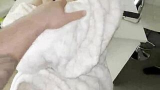 big cock pounds wet pussy hard in kitchen after work