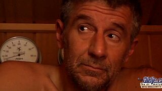 Young teen 18+ sucks old cock in sauna then rides hard 😈💦