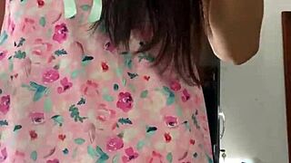 innocent latina cutie flashes natural tits on spy cam
