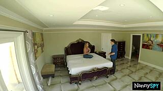 slutty nanny sucks mouthful cock to keep her job