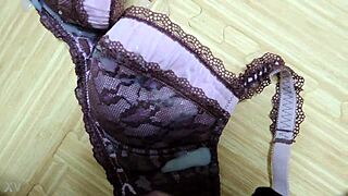 i blasted cum all over pink leopard lingerie bra