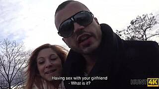 Hey, Hunt4k guy covers sexy redhead's tummy with cum after cash sex romp