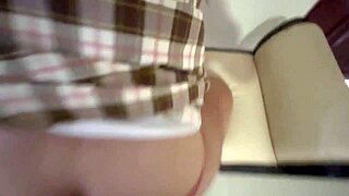 pervy daddy rubs his huge cock on my tight school uniform pussy