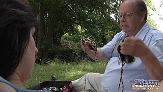 Fat old man deepthroats thin young babe's mouth 💋🍆