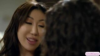 latina lesbian grinds facesits asian girlfriend pussy scissoring