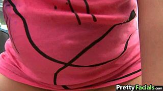 Pyrah Lee takes massive facial cumshot on her sexy teen face