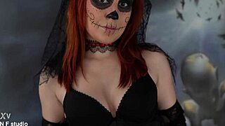 Halloween bride's gaping ass endures rough gangbang anal double penetration