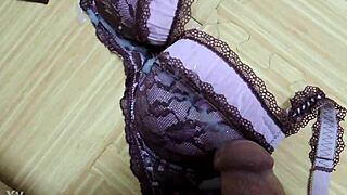 i blasted cum all over pink leopard lingerie bra