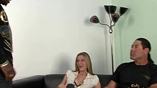 tattooed skinny wife in heels cuckolds hubby with bbc pounding her tight pussy doggystyle