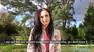 sexy brunette fucks stranger outdoors to spite her ex