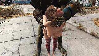 Mutant pounds girl in stockings bent over doggystyle frenzy