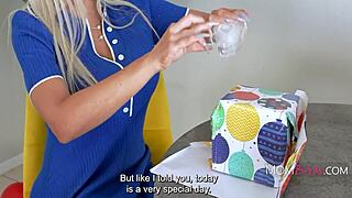 blonde mature milf unwraps her curves as birthday fuck gift