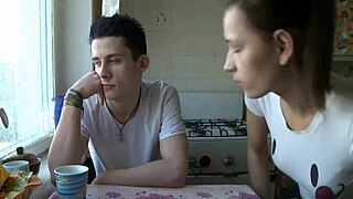 Perverted spectacled lad grips hand in homemade rough play