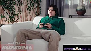 Stepmom's sloppy deepthroat makes me drop my game and explode