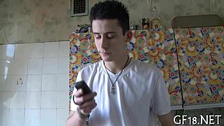 Perverted spectacled lad grips hand in homemade rough play